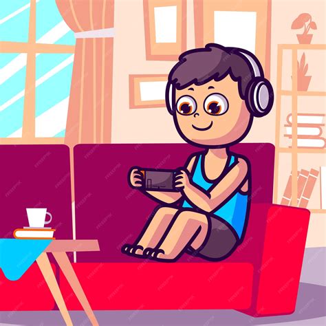 Premium Vector | Boy playing video games cartoon