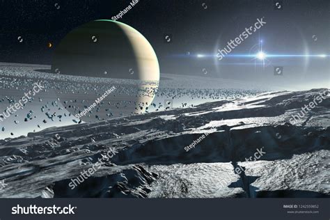 D Rendering Enceladus Moon Saturn Stock Illustration