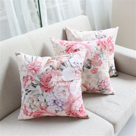 Country Pink Floral Cotton Throw Pillows For Couch