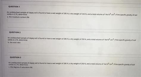 Solved Question An Undisturbed Sample Of Clayey Soil Is Chegg