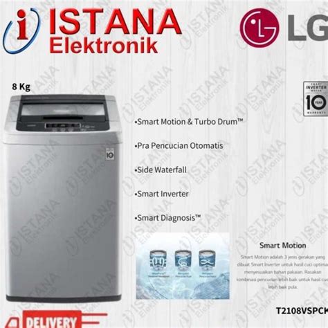 Jual LG MESIN CUCI 1 TABUNG TOP LOADING SMART INVERTER 8 KG T2108VSPCK