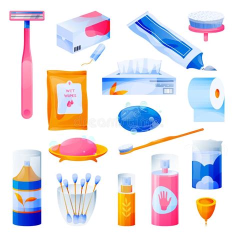 Hygiene Set Of Bathroom Equipment Cosmetics And Tools Stock Vector