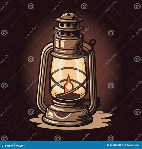 Vintage Glowing Lantern Hand Drawing Engraving Style Stock Vector