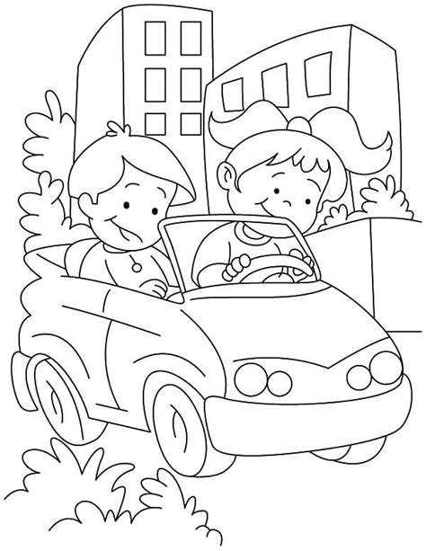 Couple Kids Learn Driving Car Coloring Pages Best Place To Color