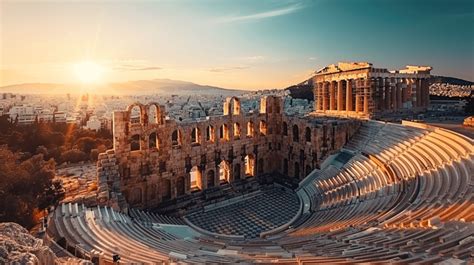 Athens Ruins Of Ancient Theater Of Herodion Atticus In Acropolis Greece