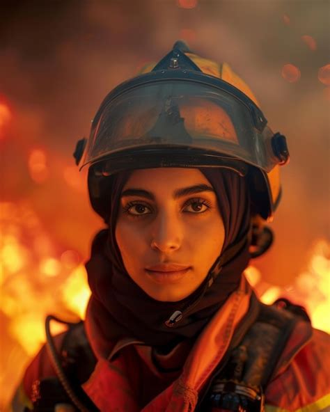 Premium Photo Portrait Of A Female Firefighter With A Determined