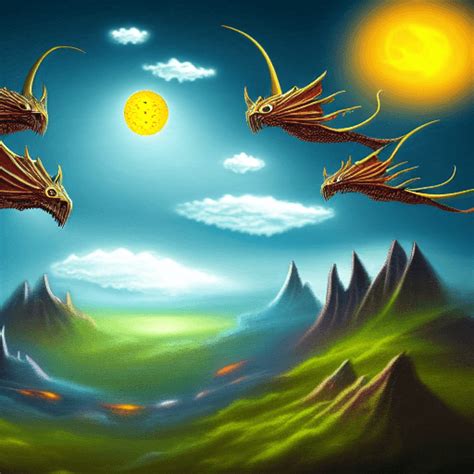 Paysage Extraterrestre Fantastique Avec Dragons Volants Lunes Et Nuages · Creative Fabrica