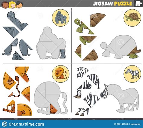 Jigsaw Puzzle Game Set with Cartoon Animals Stock Vector - Illustration of element, children ...