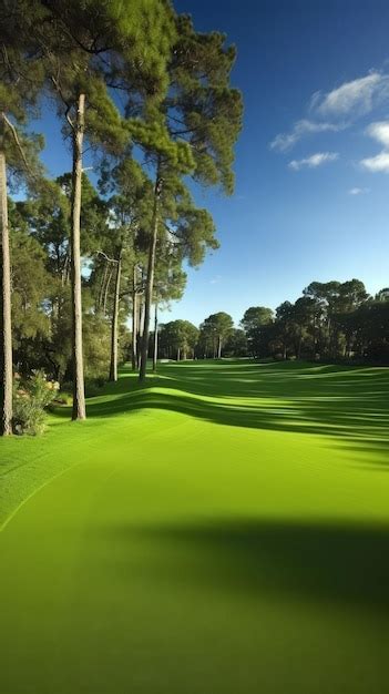 Green Golf Course With Trees Premium AI Generated Image