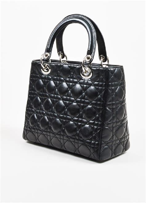 Christian Dior Christian Dior Black Leather Cannage Quilted Lady Dior Medium Tote Luxury