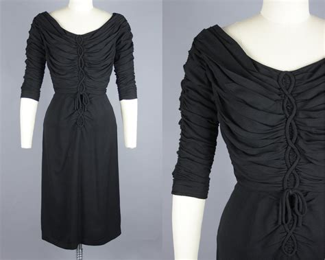 1960s Ruched Dress Vintage 60s Black Cocktail Dress Xs Etsy