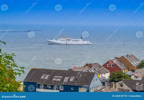 Ship is in the Harbor on the Island of Heligoland in the North Sea ...