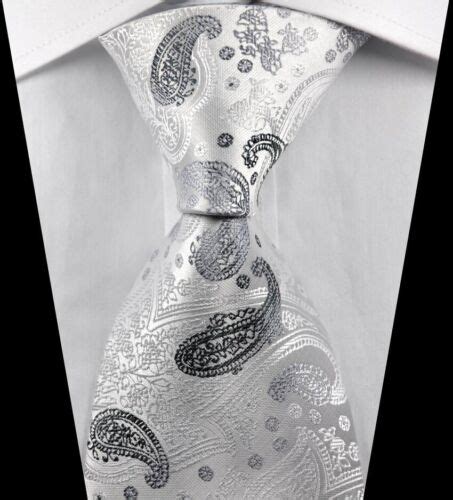 New Classic Paisleys Black White Jacquard Woven Silk Men S Tie