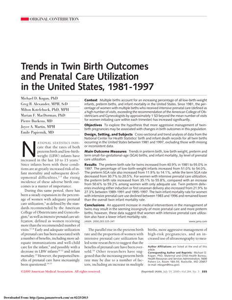 Pdf Trends In Twin Birth Outcomes And Prenatal Care Utilization In