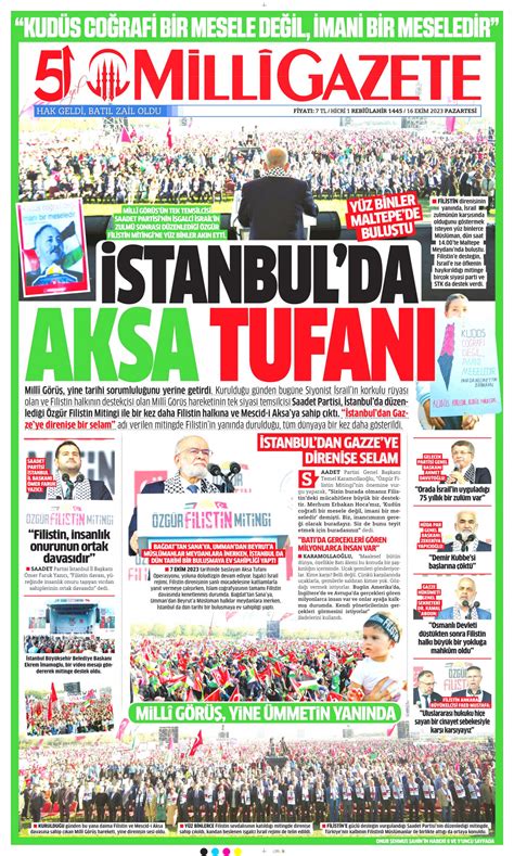 Milli Gazetesi Milli Manşet Oku Haberler 16 Ekim 2023