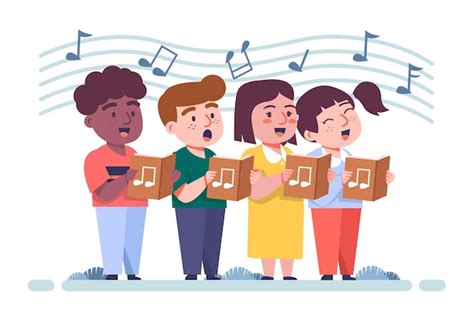 Illustré De Groupe Denfants Chantant Dans Une Chorale Vecteur Gratuite