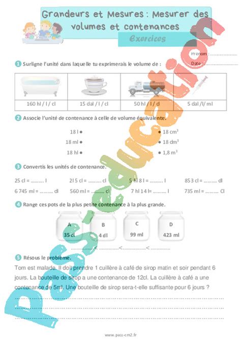 Mesurer Des Volumes Et Des Contenances Exercices De Grandeurs Et