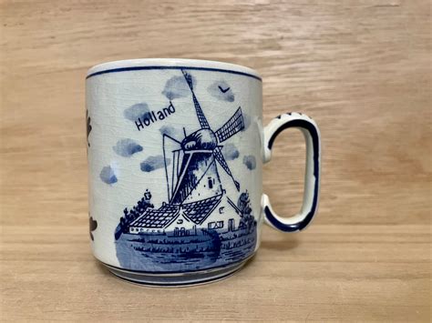 Vintage Hand Painted Delft Blue Windmill Mug Etsy