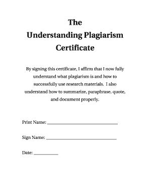 Plagiarism Certificate Fill And Sign Printable Template Online