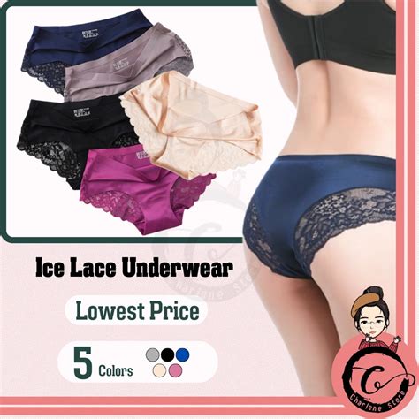 Ready Stock Women Soft Lace Panties Ice Silk Seamless Underwear Women Briefs Underpants