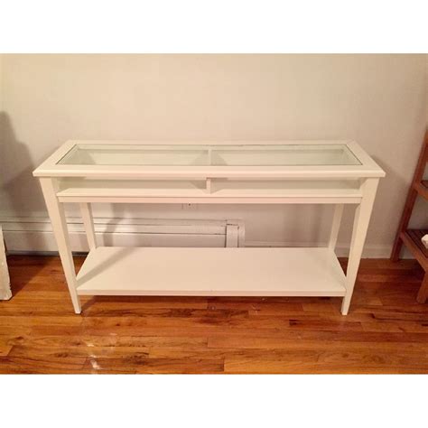 Ikea White Console Table w/ Glass Top - AptDeco