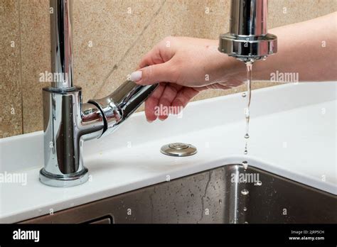 The Concept Of Lack Of Tap Water The Faucet Has No Running Water Stock