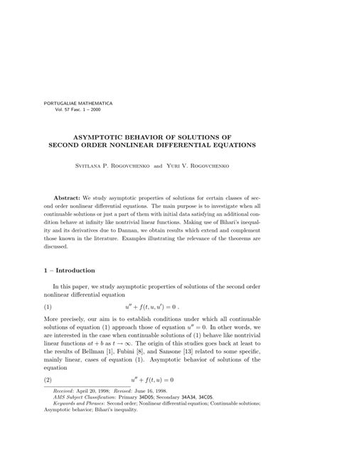 Pdf Asymptotic Behavior Of Solutions Of Second Order Nonlinear