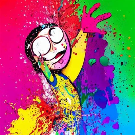 Colorful Juice Splattered Girl Cartoon Cartoon Arthub Ai