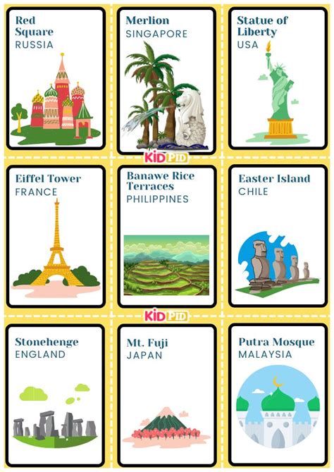 World Landmarks Handdrawn Flashcard Sheets In Flashcards How To