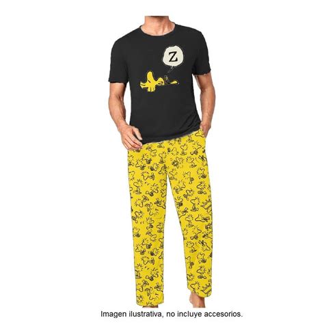 Pijama Peanuts Talla CH Con Estampado De Woodstock Negro Y Amarillo