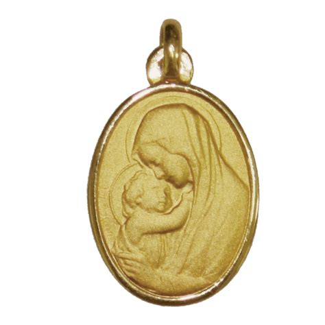 Medaille de bapteme ovale Vierge à l enfant or jaune 18 carats