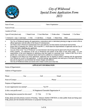 Fillable Online Wildwoodnj Cow Special Events Application