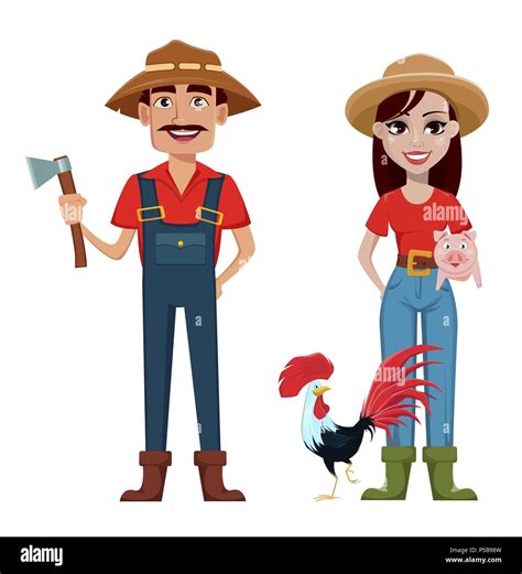 Los Agricultores El Hombre Y La Mujer Personajes De Dibujos Animados