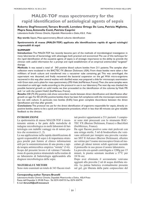 (PDF) MALDI-TOF mass spectrometry for the rapid identification of ...