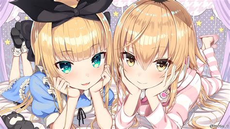 2girls Aqua Eyes Blonde Hair Close Greatmosu Headband Headphones Hood