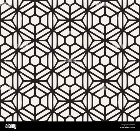 Vector Seamless Black And White Geometric Hexagon Rounded Grid Pattern