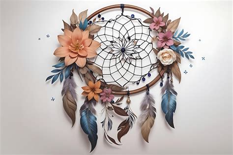 Premium Photo Half Moon Dream Catcher With Beautiful Flower Line Art