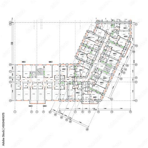 Multistory Building Detailed Architectural Technical Drawing Vector