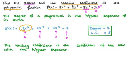 Question Video Finding The Degree And Leading Coefficient Of A Polynomial Function Nagwa