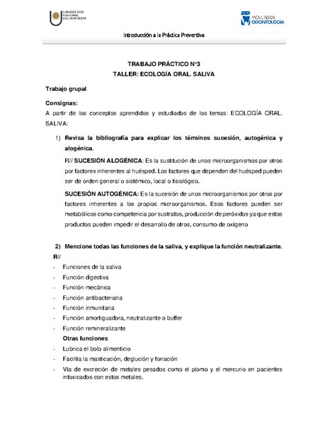 Tp Ipp Resuelto Ecologia Oral Trabajo Pr Ctico N Taller