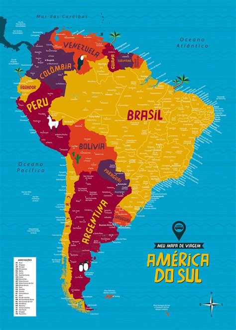 Meu Mapa de Viagem América do Sul alfinetes Para marcar e