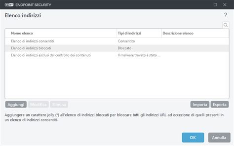 Gestione Indirizzi ESET Endpoint Security Guida On Line ESET