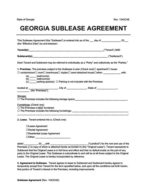 Free Georgia Sublease Agreement Legal Templates PDF Word