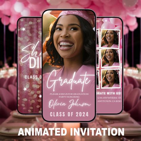 Pink Grad Party Digital Invite Grad Party Invitation Video Canva Graduation Invitation