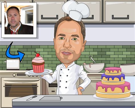 Pastry Chef T Custom Caricature Portrait From Your Photo Etsy