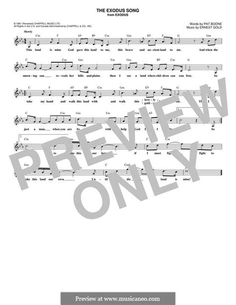 The Exodus Song Pat Boone By E Gold Sheet Music On Musicaneo