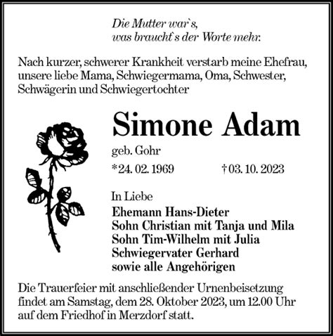 Traueranzeigen Von Simone Adam Lr Online Trauer De