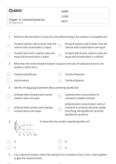 Chemical Equilibrium Worksheets For Th Class On Quizizz Free