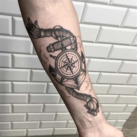 Anchor Rope And Compass Tattoo