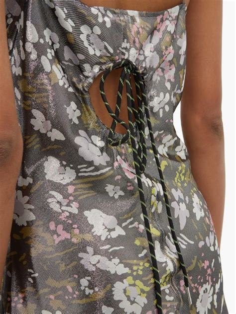 Buy Ganni Metallic Floral Print Slip Dress Silver At 70 Off